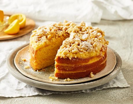 Lemon Layer Cake Encrusted with Shortbread Baubles